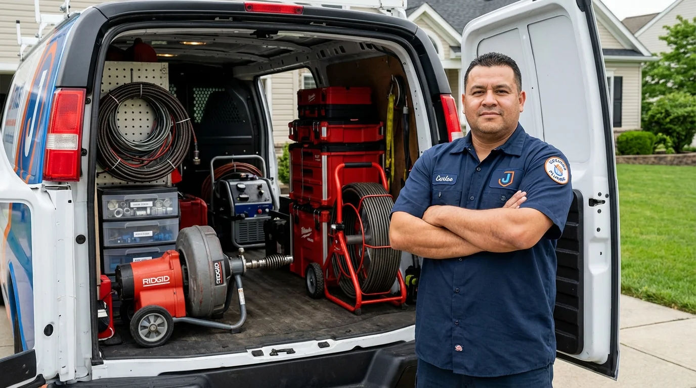 Professional drain cleaning equipment and Johns Plumbing LLC plumber in Okemos
