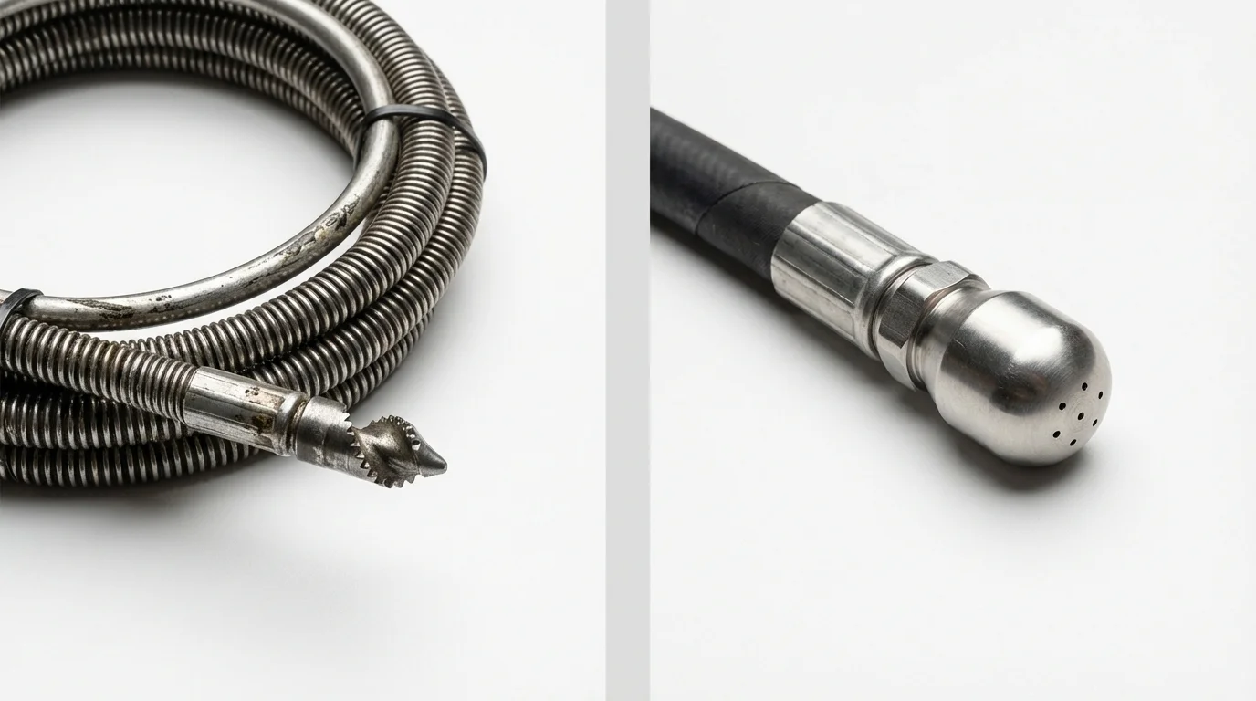 Drain snake cable and hydro jetting nozzle used for drain cleaning in Okemos, MI