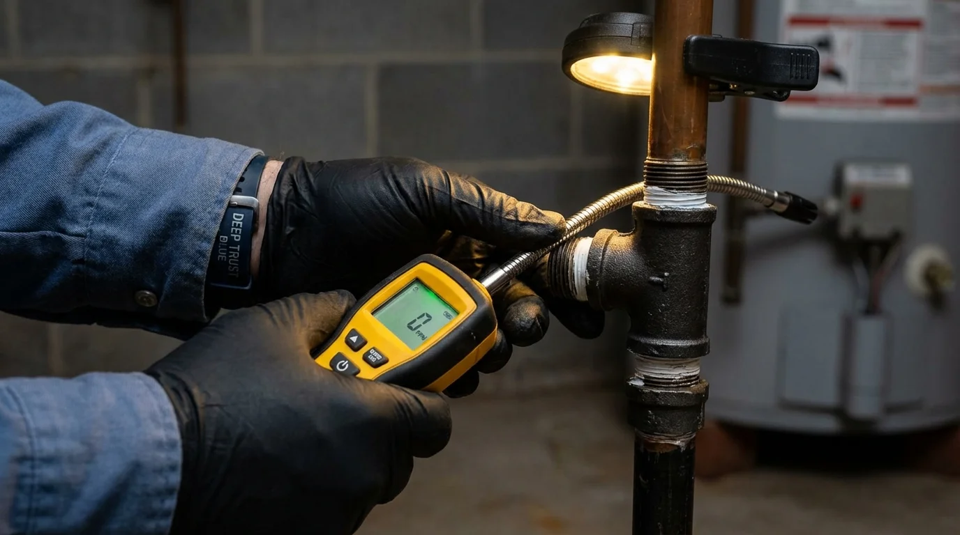 Gas leak detection with electronic sniffer by Johns Plumbing LLC in Okemos